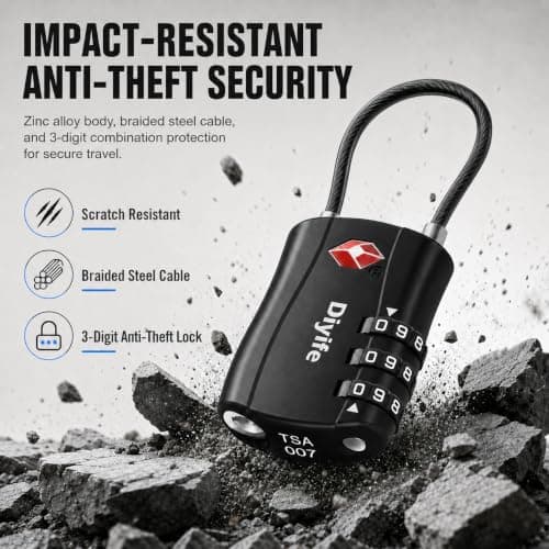 Diyife TSA Approved Luggage Locks with Flexible Steel Cable, Easy to Set up — view 3
