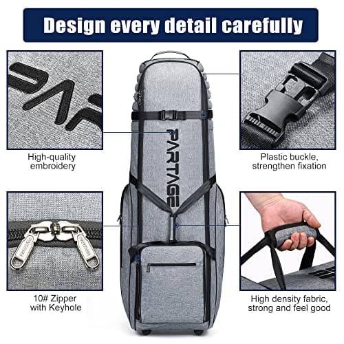 Golf Travel Bag with Wheels - Heavy Duty 900D Oxford Travel Golf Bag, Travel Cover Lightweight & Easy to Maneuver, with Shoes & Accessories Compartment (Grey) — view 2