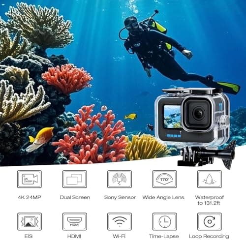 Waterproof Case for gopro Hero 13/12/11/10/9 Black - 60M/196FT Diving Protective Housing, Underwater Action Camera Case with Quick Release Mount & Anti-Fog Insert — view 3