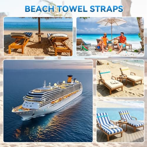 Fendyuz Towel Bands for Sun Loungers - Elastic Sunbed Towel Bands, 6 Pack Widen Beach Towel Bands for Beach, Pool, Cruise Ships, Camping, And Securing Bulky Items — view 2
