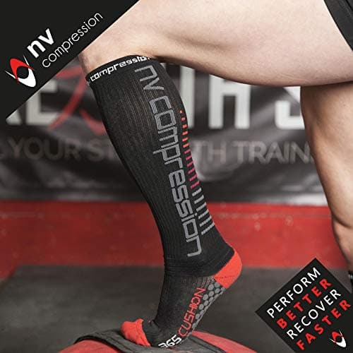 NV Compression 365 Cushion Socks – Black – Compression Sports Socks – for Running, Cycling, Triathlon, Gym (Bk/Red Stripes, XL) — view 5
