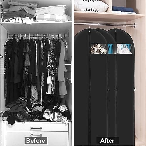3 Pack Long Dress Covers Garment Storage Bags, 180cmx60cm Wedding Dress Covers for Storage and Travel, Full Length Foldable Washable Clothes Cover with Handles, for Gowns, Coats, Suit Carrier, Black — view 4