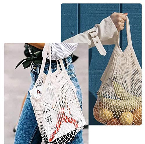 Reusable Net String Shopping Bags,TOTKEN 3 Pack Cotton Mesh Produce Bags Organic Grocery Shopping Bags Tote Handbag for Vegetables Fruits Commodities Outgoing Travel — view 4
