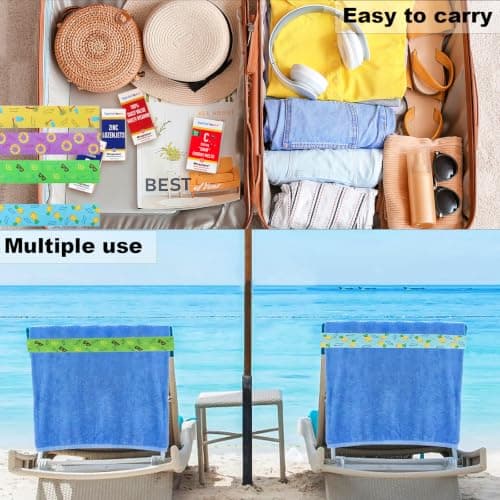 Solihigh 5Pcs Towel Bands for Sun Loungers, 40x5cm Elastic beach towel bands, Non-Slip Chair Towel Holders for Pool, Sunbed Straps Accessories for Summer Beach(5 Styles) — view 3