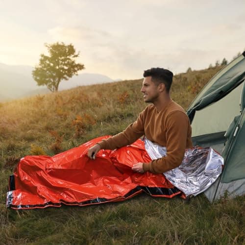 Noamus 6 Pack Emergency Survival Sleeping Bags, Thermal Bivy Sack Blanket, Lightweight Portable Nylon Sack with Whistle, Aluminized PE Survival Gear Supplies for Camping Hiking, Outdoor Adventure — view 6
