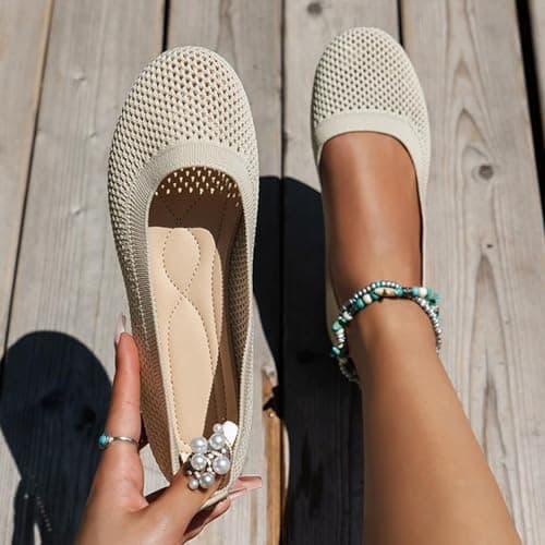 Foldable Ballet Flats for Women, Lightweight Wide Fit Knit Mesh Ballerina Shoes, Flexible Slip On Travel Pumps, Portable Emergency Relief Flat Shoes for Driving Flights White size 4.5 — view 3