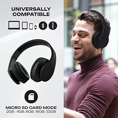 PowerLocus Bluetooth Over-Ear Headphones, Wireless Stereo Foldable Headphones Wireless and Wired Headsets with Built-in Mic, Micro SD/TF, FM for iPhone/Samsung/iPad/PC - Black — view 3