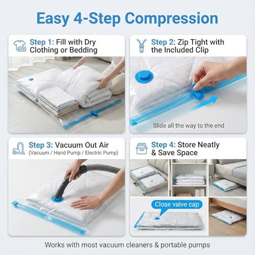 Barpre 6-Pack Jumbo Vacuum Storage Bags | Space Saving Vacuum Pack Bags for Clothes & Bedding | 80% More Storage | 100cm x 70cm (39” x 28”) — view 5