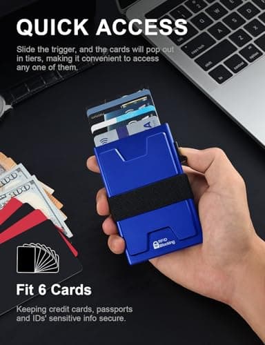 LXMY Mens Card Holder Wallet,RFID Blocking Credit Card Holder,Pop Up Minimalist Slim Metal Wallet with Backplate & Cash Band,Suitable Gifts for Men — view 3