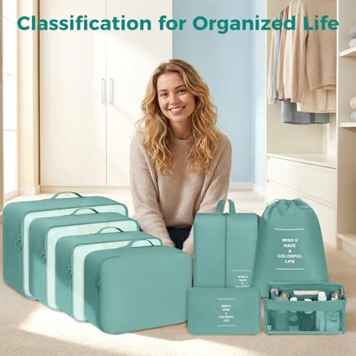 BAGAIL 8-Piece Packing Cubes Set, Travel Organizers with Breathable Mesh & Shoe Bag, Lightweight Nylon Packing Organisers for Luggage Suitcase, 9 Colors - Blue — view 2
