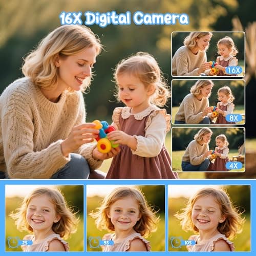 Digital Camera 1080P 44MP Vlogging Camera for Kids Teens, FHD Compact Portable Photo Camera with 2.4" Screen 16X Zoom, Anti-shake Mini Camera for Beginners Students Boys Girls-Black (No SD Card) — view 3