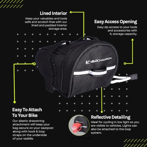 VeloChampion Bike Saddle Bag, 1 Litre Bicycle Travel Bag, Black — view 3