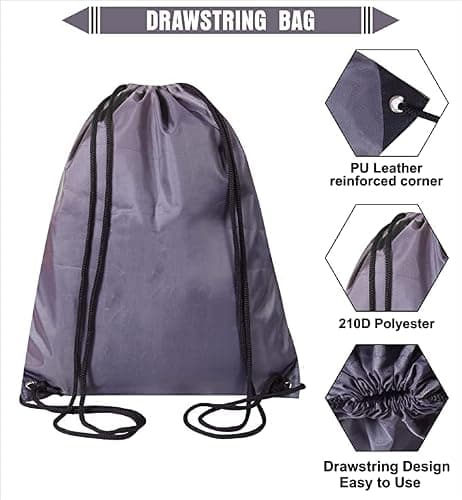 WFX Drawstring Gym Bag 2PCS String Bags Gym Sack Backpack PE Bags for Women Men Trainer Swimming Bag Travel Beach School Holidays Suitable for Sports,kids,Boys,Girls (Grey 1pc) — view 4