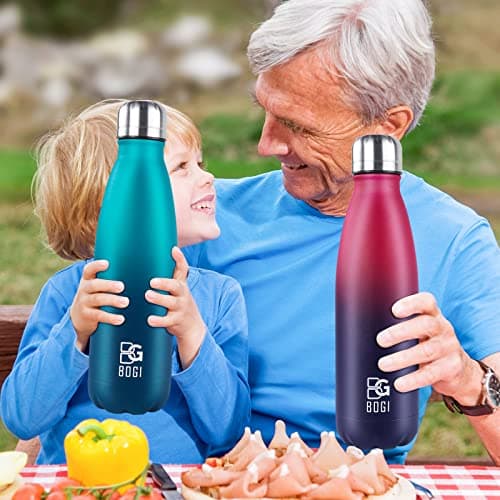 BOGI 2 Pack Insulated Stainless Steel Water Bottle - Leakproof, Keeps Drink Hot & Cold - Sport Bottle for Girls & Boys with Cleaning Brush — view 6