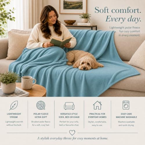 Adore Home Soft Warm Polar Fleece Blanket Large - Cosy Throw for Sofa, Bed, Travel, Car and Camping, 120x150cm, Teal — view 4