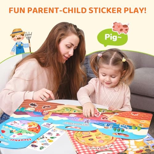 JoyCat 3 Pack Reusable Sticker Books: Farm, Pizza-Making, Weather — view 6
