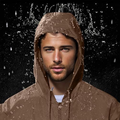Waterproof Jacket Men Lightweight Packable Raincoat With Pockets Breathable Windproof Rain Coat Casual Softshell Hiking Cycling Outdoor Clothes Brown M — view 3