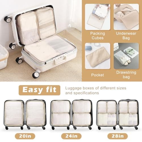 Packing Cubes for Suitcases, 13PCS Multifunction Luggage Suitcase Organiser Bags, Waterproof Travel Packing Cubes for Backpack, Essential Travel Cubes Clothes Shoes Storage Bags (Beige) — view 3