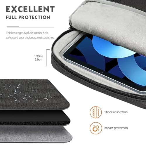 MoKo 13 Inch Tablet Sleeve Bag Carrying Case with Pockets Fits 13 Inch iPad Air M3 2025, iPad Pro 13" M4, Pro 12.9 M2 2022-2018, Galaxy Tab S9/S8+ 12.4", Black & Gray — view 3