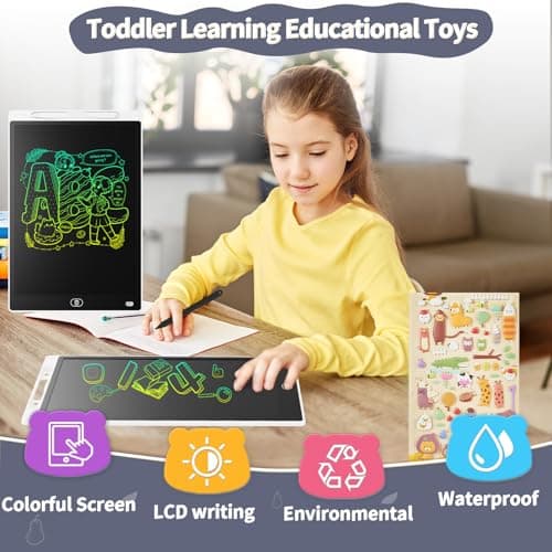 Toys Gifts for 2 3 4 5 6 Year Old Boys Girls, Genialba 12 inch LCD Writing Tablet Colorful Screen Drawing Board Toddler Learning Educational for Birthday Christmas (White) — view 3