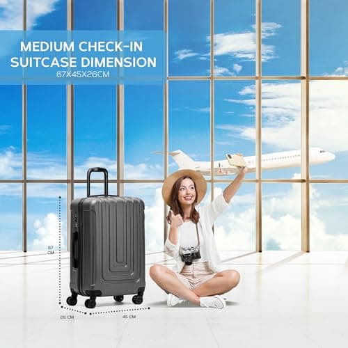 Flight Knight Premium Lightweight Suitcase - Built-in TSA Lock - 8 Spinner Wheels - ABS Hard Shell Check in Highly Durable Luggage - Medium - 67x45x26cm — view 2