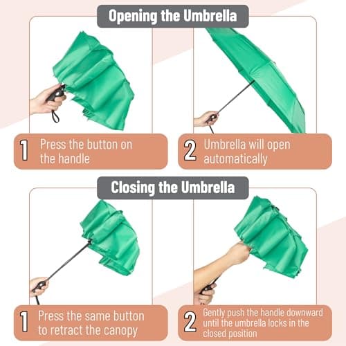 Mr. Pen- Windproof Travel Umbrella, Small Water-Resistant Automatic Folding Umbrella for Rain and Sun, Light, Compact and Portable for Women & Men, Fits Car & Backpack, Spring Green, 42 inches, Modern — view 4