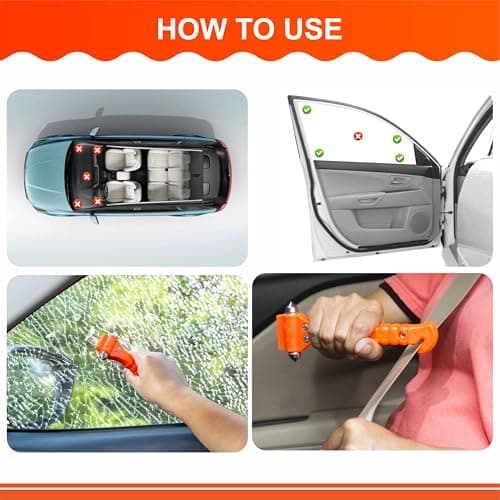 2 Pack Car Emergency Escape Tool Kit - Double-Ended Window Breaker & Seat Belt Cutter with High-Visibility Reflective Handle, Automotive Safety Hammer for Instant Glass Shattering & Emergency Egress — view 4