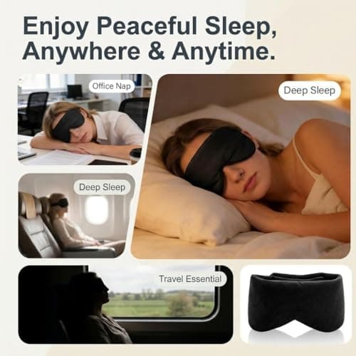 Sleep Mask with Ear Muffs - 2 in 1 Light Blocking Eye Mask and Ear Covers for Sleeping Travel Shift Work, Ultra Soft Cotton Blackout Blindfold with Adjustable Strap for Men Women (Black) — view 6