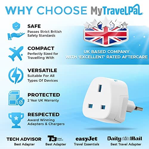 MyTravelPal UK to Italy Plug Adapter | UK Safety Standards Travel Adapter — view 3