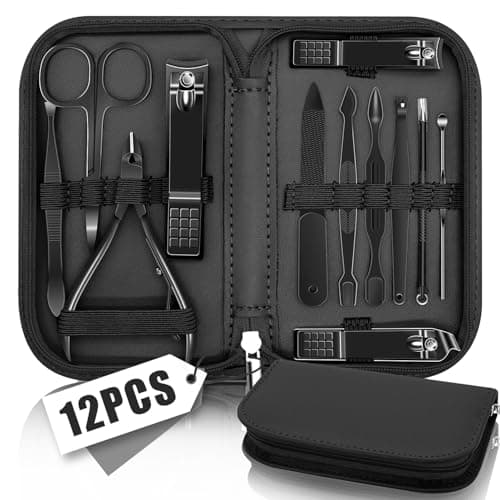 12Pcs Manicure Set for Women Men, Manicure & Pedicure Tools & Accessories, Professional Nail Kit Manicure Set, Nail Cleaning Kit for Home, Nail Grooming Kit with Black Leather Travel Bag