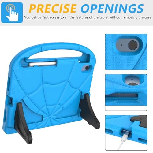 Kids Case for iPad (A16) 11th Generation 11 inch 2025/iPad 10th Generation 10.9 inch 2022, Mansiruyi Shockproof Handle Stand iPad 10.9 inch/11 inch Case with Built-in Screen Protector for Kids - Blue — view 6