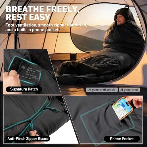 Mummy Sleeping Bag for Adults, 2-3 Season, 6°C Comfort, up to 185cm — view 4