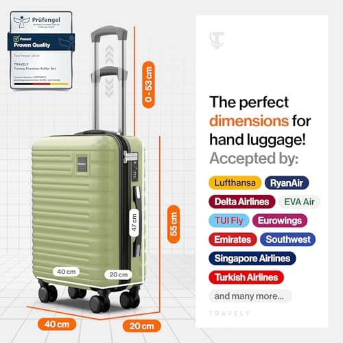 Travely Polycarbonate Cabin Suitcase 55x40x20cm - 20 Inch Suitable for Ryanair - 36L Including TSA Lock - Carry on - 10kg Suitcase, Cabin case, Hardshell — view 3