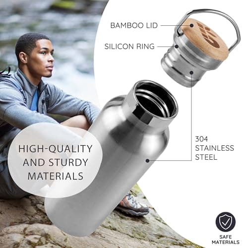 Bambaw Insulated Water Bottle Stainless Steel 350 ml, Wide Mouth for Easy Cleaning, 350ml Insulated Water Bottle Metal, Reusable, Lightweight & Rust-Resistant, Great for Travel (Natural Steel) — view 2
