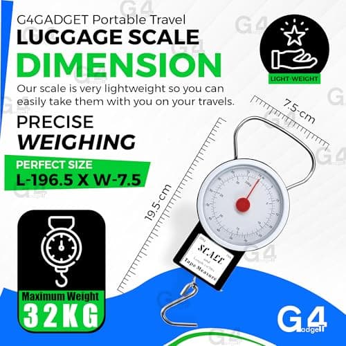 G4GADGET 2 Pack Luggage Scale – Portable Travel Suitcase Weighing Scale with 32kg Capacity & Built-in 1m Tape Measure – Handheld Mechanical Weight Scale for Baggage, Holiday & Airplane Travel Essentia — view 2