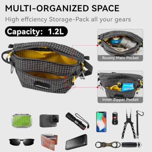 HIKEMAN Bumbag Waist Fanny Pack - Lightweight Backpack Extension Bag,Waterproof Waist Bag,Backpack Strap Pouch,Cross Body Bag Chest Bag,Backpack Attachment Bag for Running Hiking Camping (Grey) — view 4