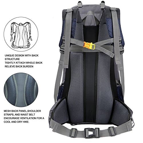 60L Waterproof Ultra Lightweight Packable Climbing Fishing Traveling Backpack Hiking Daypack,Backpack,Handy Foldable Camping Outdoor Backpack Bag with a Rain Cover (Navy Blue) — view 3