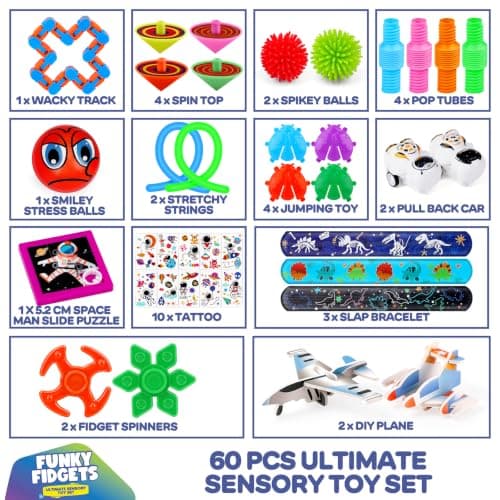 VB Fidget Toys for Kids Set – 60-Pcs Fidget Toys Pack for Pinata Stuffers, Classroom Prizes, Party Favours – Stress Relief Toy Multipack for Kids and Adults, School, Office, Travel — view 3
