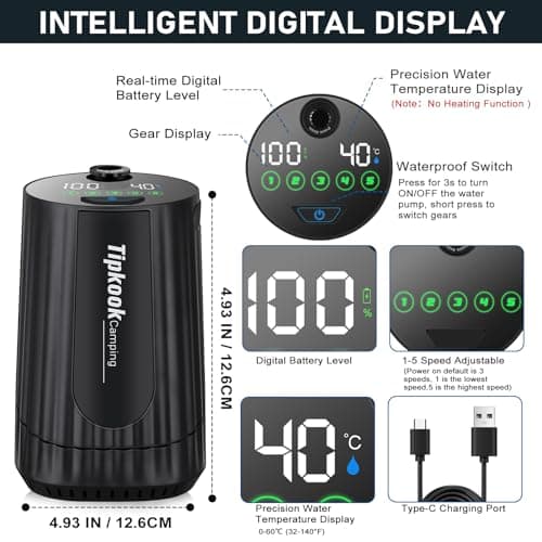 Tipkook 10000mAh Rechargeable Portable Camping Shower for Camping Pet Bath — view 4