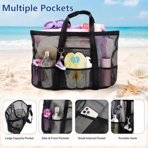 Large Mesh Beach Bag for Women Lightweight Tote Bag with a Clear Wash Bags — view 6