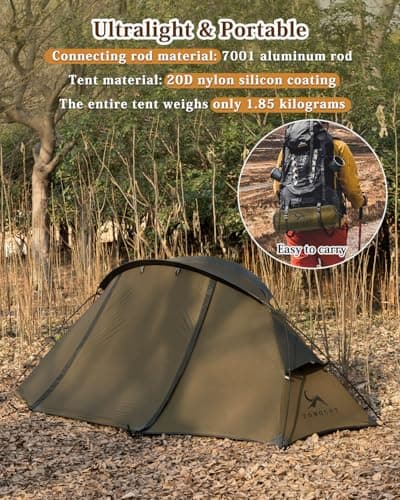 TOMOUNT Tent Backpacking Tent 1-2 Man Tent Waterproof Ultralight Nylon 1.5kg-2kg for Hiking Camping, Outdoor — view 2