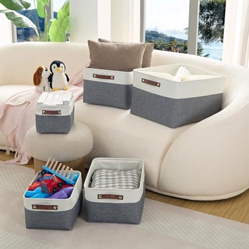 Mangata Woven Fabric Storage Boxes, Canvas Organizer Storage for Clothes, Toys, Shelves(M, Cold Grey) — view 2