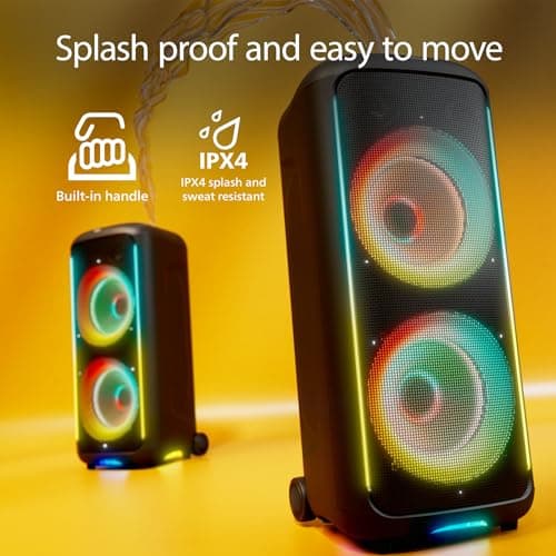 PHILIPS TAX5000E Bluetooth Party Speaker 200W Max, Bass+, Lightshow, 14h Battery, TWS & Auracast, Mic/Guitar Inputs, IPX4 Splash-Proof, USB, AUX, App Control, Wheels & Handle — view 5