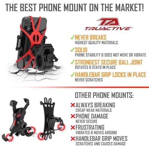 TruActive Premium Bike Phone Mount Holder | Universal Cell Phone Mount for 4"-7" Phones | Includes 6 Reusable Color Bands | Tool Free Handlebar Mount for Bicycle, Motorcycle, Electric Scooter, ATV — view 2