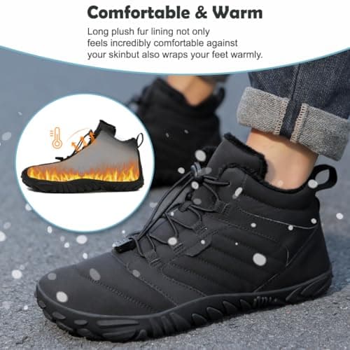 Fadezar Barefoot Boots Men Women Waterproof Snow Walking Boot Warm Fur Lining Barefoot Shoes Anti-slip Hiking Shoes 1698 Black UK 9 (CN 43) — view 2