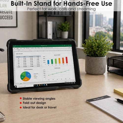 Universal Tablet Case 10 Inch - Rugged Adjustable Bumper Cover with Stand for 9.7-11" Tablets, Shockproof Protective Case Compatible with Lenovo, Xiaomi Redmi Pad, Honor, Android Tablets (Black) — view 4