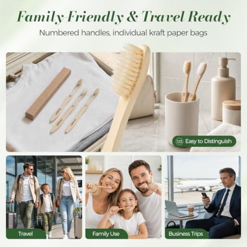 Oralphi Bamboo Toothbrushes 12 Pack, Soft Bristle Toothbrush for Adults Sensitive Gums, BPA Free Non Plastic Natural Toothbrush Travel Kit, Eco Friendly Wooden Toothbrush — view 6