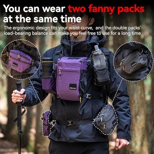 HIKEMAN Bumbag Waist Fanny Pack - Lightweight Backpack Extension Bag,Waterproof Waist Bag,Backpack Strap Pouch,Cross Body Bag Chest Bag,Backpack Attachment Bag for Running Hiking Camping (Grey) — view 2