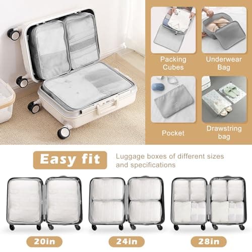 Packing Cubes for Suitcases, 13PCS Multifunction Luggage Suitcase Organiser Bags, Waterproof Travel Packing Cubes for Backpack, Essential Travel Cubes Clothes Shoes Storage Bags (Grey) — view 3