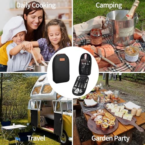 Camping Accessories Set,ISFORU 10PCS Camping Kitchen Cookware Utensil Organizer Travel Kit with Peeler, Cutting Board, Bottle Opener and Water Resistant Case for Outdoor Hiking Picnic and Trekking — view 6